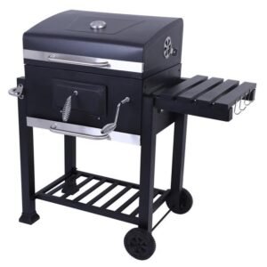 Premium Charcoal BBQ Grill with Adjustable Height – Steel Barbecue with Side Shelf & Wheels