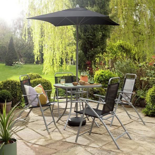 Atlantic 4 Seater Garden Table & 4 Chairs with Parasol – Outdoor Dining Set