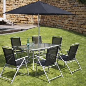 6 Seater Patio Table & Chairs Set with Parasol – Stylish Outdoor Dining