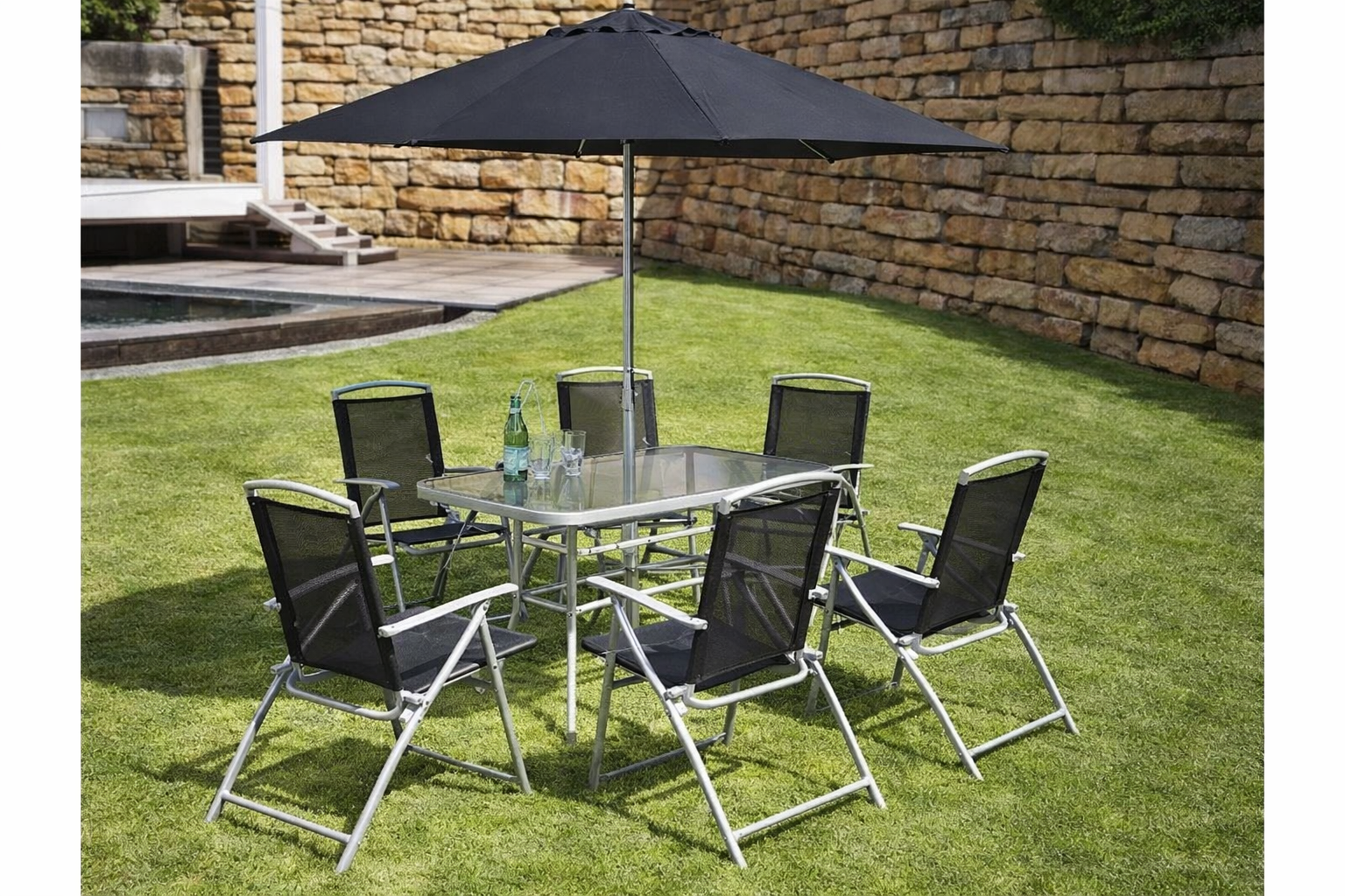 6 Seater Patio Table & Chairs Set with Parasol – Stylish Outdoor Dining